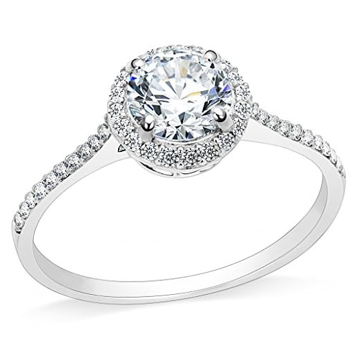 Jude Jewelers Anel de noivado solitário banhado a ouro branco de 2 quilates com declaração de aniversário de casamento, Aço inoxidável, metal, prata, Zircônia cúbica