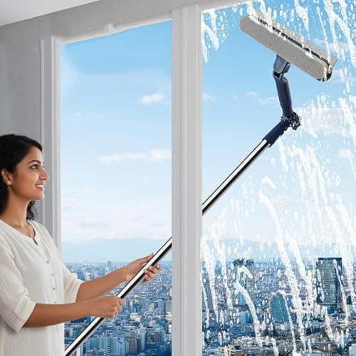 Image of HASTHIP 47 Inch Window Cleaning Tool with Scraper & Microfiber Head, 2-in-1 Glass Cleaner Squeegee for Home, Car & High Windows, 180 Degree Rotatable Head, Streak-Free Multifunctional Window Wiper