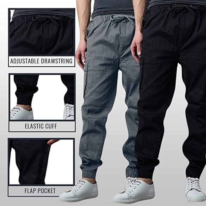 3-Pack Men's Cotton Flex Stretch Cargo Combat Jogger Pants (Sizes, S-2XL)2