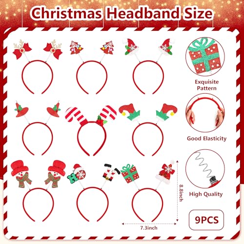 Image of fiintrwa Christmas Headband Beads Necklace Hair Hoop Eyewear Eyeglass Santa Hat Photo Props for Xmas Party Decoration Supplie