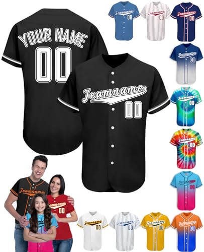 Personalisiert Baseball Trikot mit Namen T-Shirt Personalisierte Herren-Sporthemden Schnelltrocknend Atmungsaktiv Kurzärmelig für Damen Kinder, S-4XL