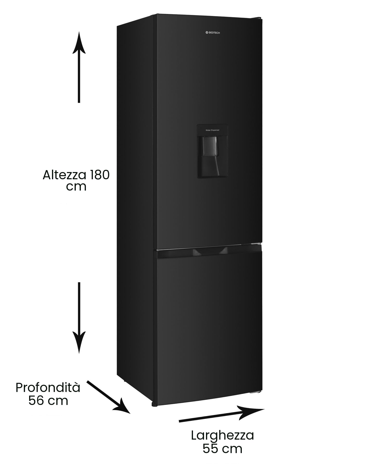 GEDTECH Frigorifero combinato - congelatore basso - GCB262BL Nero - capacità 262L - Classe E