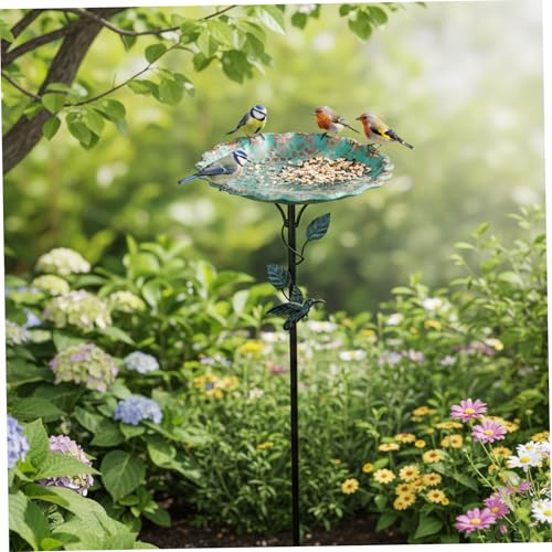 Bain d'oiseaux en métal à double usage avec piquet de sol stable - 8