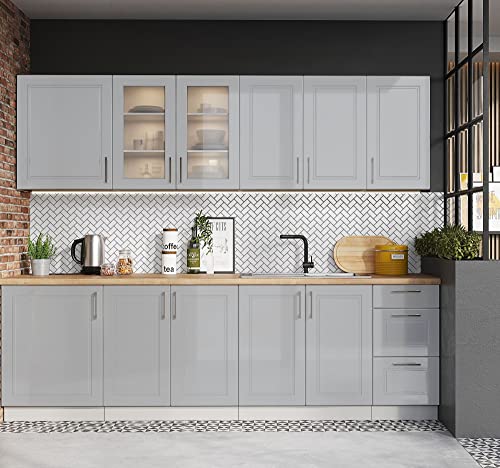 PEGANE Cuisine complète NELA 8 éléments Couleur Gris Mat - Longueur 260 cm