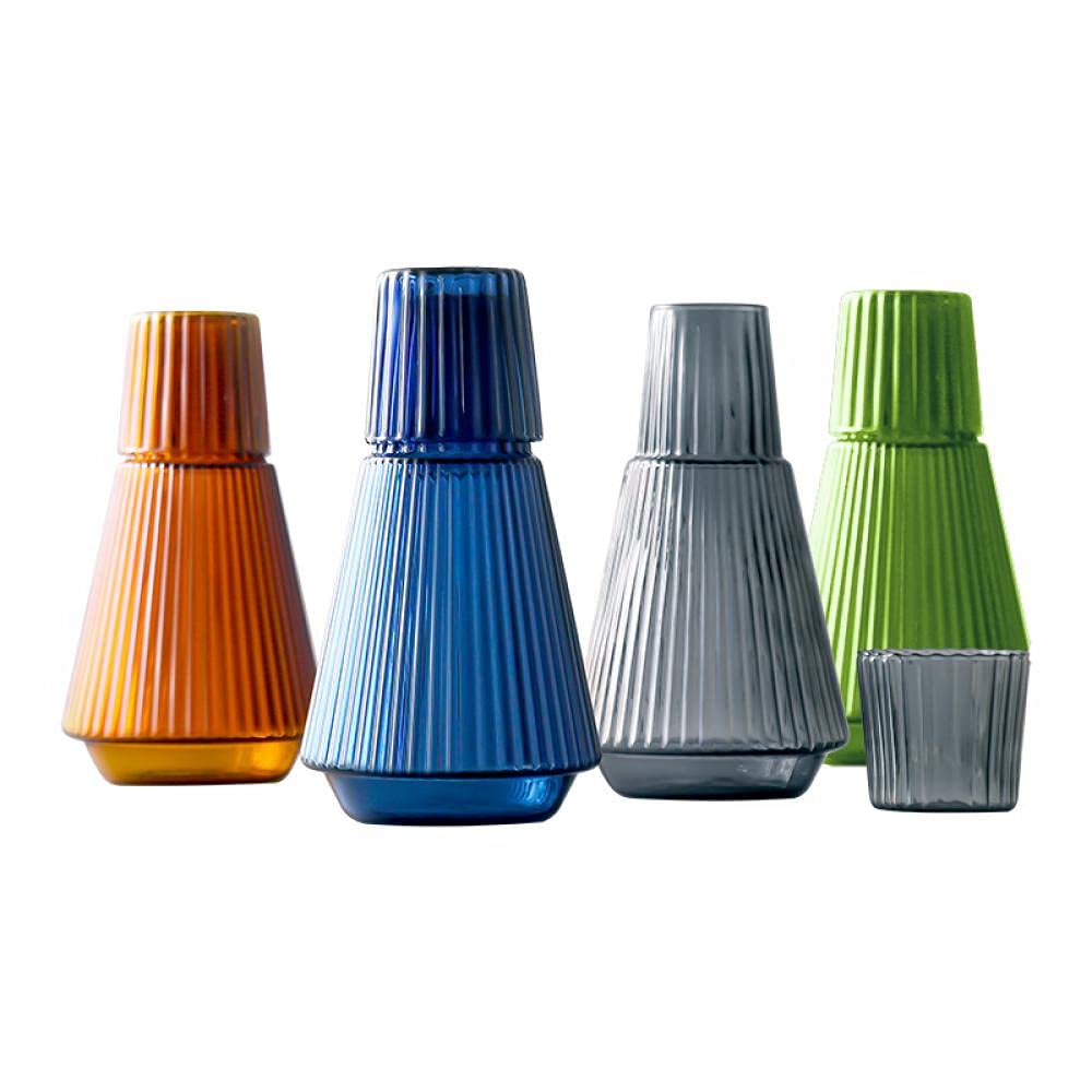 Sizikato Carafe à eau de nuit classique en verre rayé avec gobelet 850,5 g.