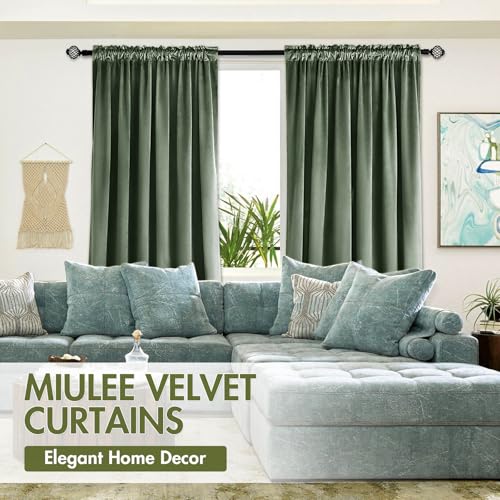 Image of MIULEE Sage Green Blackout Velvet Curtains Drapes 90 Inch Long 52 inchx90 inch