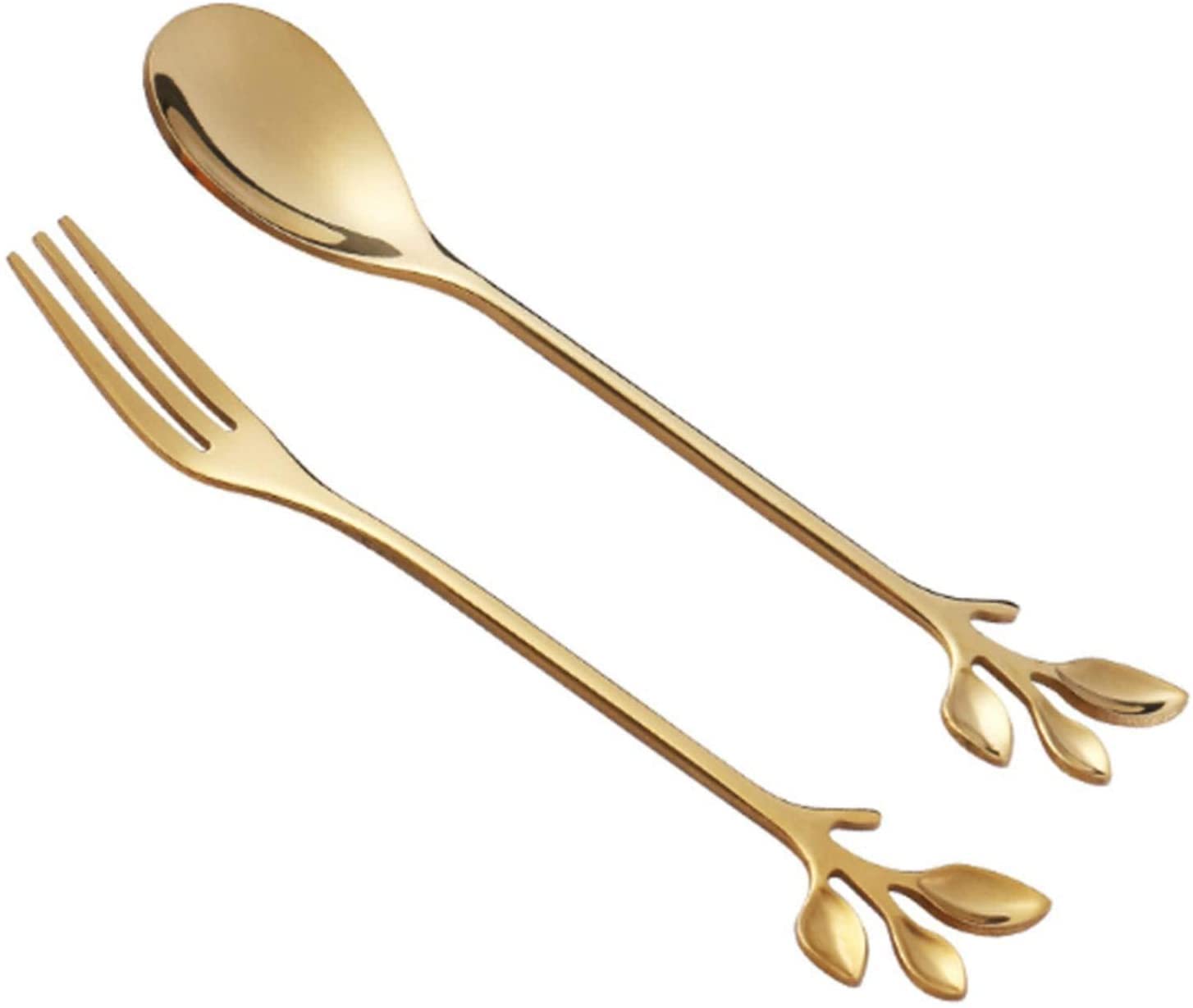 Löffel Restaurants Kreative Edelstahl Löffel Zweig Blätter Gabel Kaffee Küchenzubehör Geschirr Dekoration Esslöffel Hause(Gold Spoon)