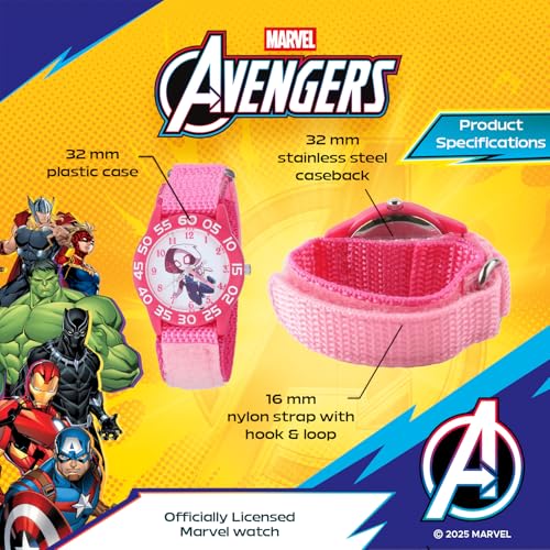 Marvel Super Hero Adventures Spiderman Watch for Girls Ages 3–7 – Spiderman Kids Watch with Hero Dial – Fun Gift for Young Fans and Toddlers – Pink Bezel and Soft Pink Fabric Strap with Velcro3