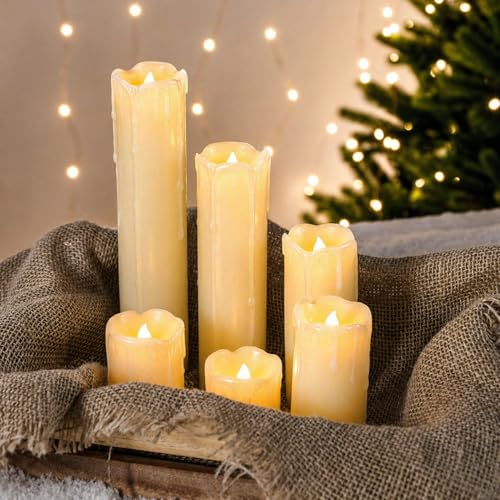 Festive Lights Lot de 6 Bougies LED Effet Flamme Vacillante en Cire Effet Fondu type Pilier Éclairage Ultra Réaliste Décoration Intérieure (Piles Incluses)...