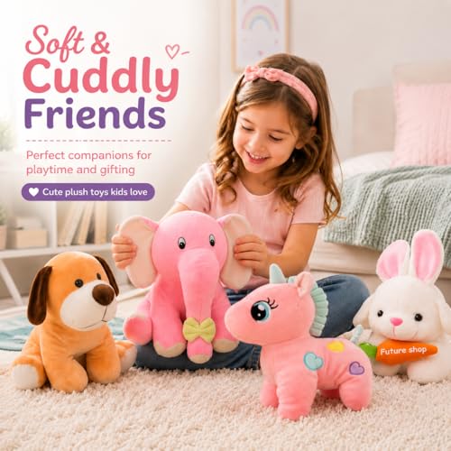 Image of Pack of 4 Soft Toys Combo Appu Elephant, Unicorn, White Rabbit, Setting Dog Cute Kids Baby Boys /Girls Animal Stuffed Plush Toy.