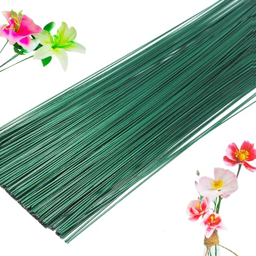Jgalnim 300 PCS 22 Gauge Dark Green Stem Wire - 16 Inch Floral Stem Wire for Flower Arrangements and DIY Projects