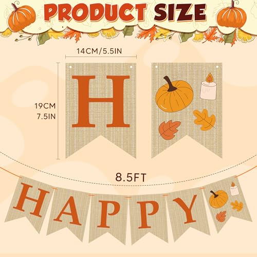 Image of OHOME Fall Decorations for Home - Happy Autumn Pumpkin Banner for Indoor Outdoor | Maple Leaves Garland Backdrop for Outside - Hanging Party Favors Supplies for Birthday | Fall Decor
