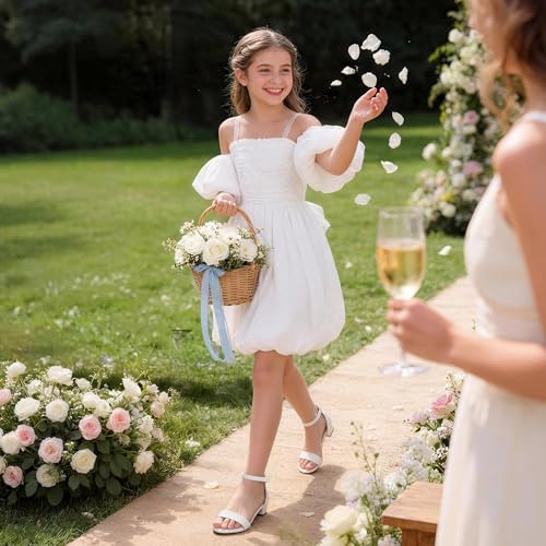 Image of DREAM PAIRS Girls Sandals Low Heel Dress Pump Ankle Strap Flower Wedding Party Shoes for Little Kid /Big Kid