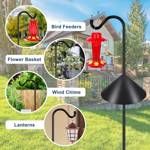 Image of Gtongoko Bird Feeder Pole Squirrel Proof 92 Inch Shepherds Hook for Outdoor with Squirrel Baffles Adjustable Heavy Duty with 7 Prongs Base for Hanging Plants, Bird Feeders, Black