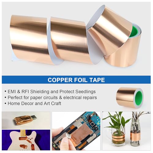 Image of BOMEI PACK 4inch x 66ft Copper Foil Tape Conductive Adhesive for Electrical Repair, EMI Guitar Shielding, DIY Decoration, Stained Glass, Paper Circuits
