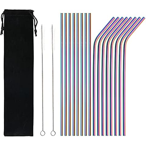 Juego de 18 Pajitas Reutilizables de Acero Inoxidable Qoosea Cover