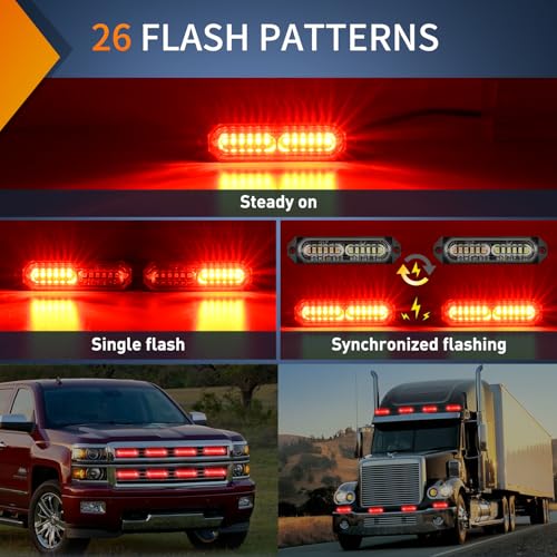 Image of Nilight 8PCS LED Strobe Lights 12V 24V Amber White Sync Feature Ultra Slim | Red 12 LED Emergency Hazard Warning Lights Flashing Warning Mini Surface Mount Grille for Cars Trucks Camper trailer SUVs