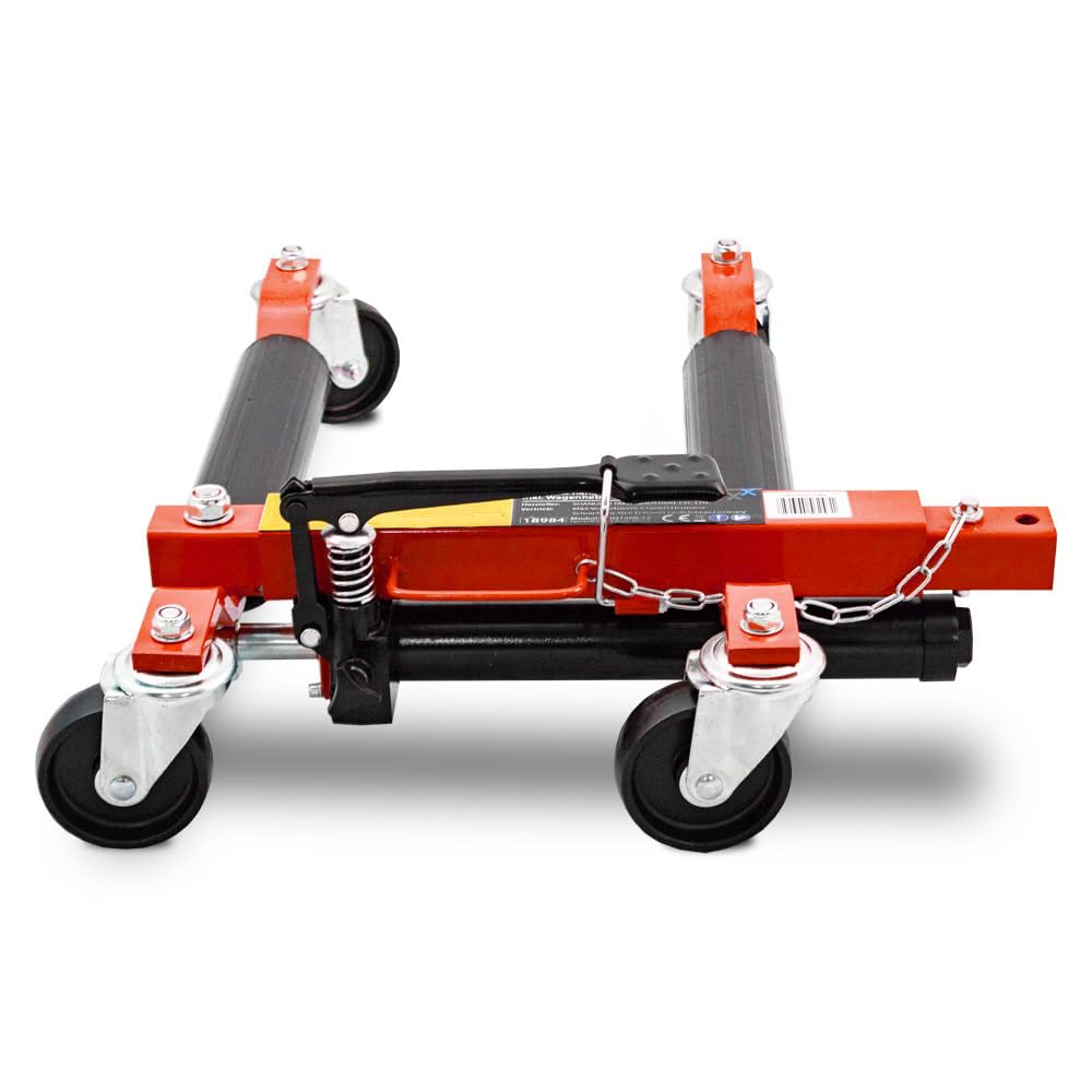 BITUXX 4 Stück PKW Rangierhilfe Rangierheber hydraulisch Wagenheber Auto Rangierroller Rangierheber belastbar bis 680 kg pro Rangierroller (Rot)