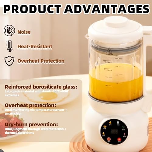 7-in-1 Automatic Nut Milk Maker, 40oz Soymilk Maker, 12 Blades, 12-Hour Timer/Auto Clean/Keep Warm/Boil/Low Noise, Make Homemade Almond, Oat, Soy, Coconut and Non-Dairy Beverages (White)