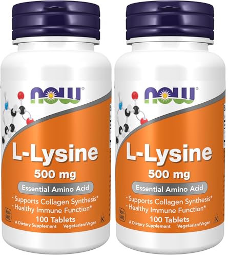 Image of NOW Foods Supplements, L-Lysine (L-Lysine Hydrochloride) 500 mg, Amino Acid, 100 Count (Pack of 2)