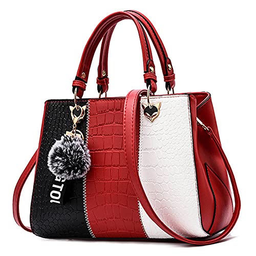 DIRRONA Élégant Femme Sac à Main Conception de Bloc de Couleur Sac D'épaule Décontractée Sac Bandoulière PU Cuir Imperméable Voyage Affaires Sacoche Femme Rouge B Cover