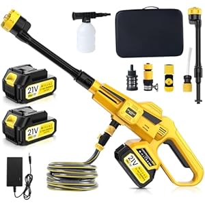 Portable Cordless Pressure Washer Max 45 Bar With 2 X 4000mah Batteries, 6 In 1 Spray Nozzles, 5m Hose, Soap Dispenser Bottle For Patio Cleaning and Car Washing