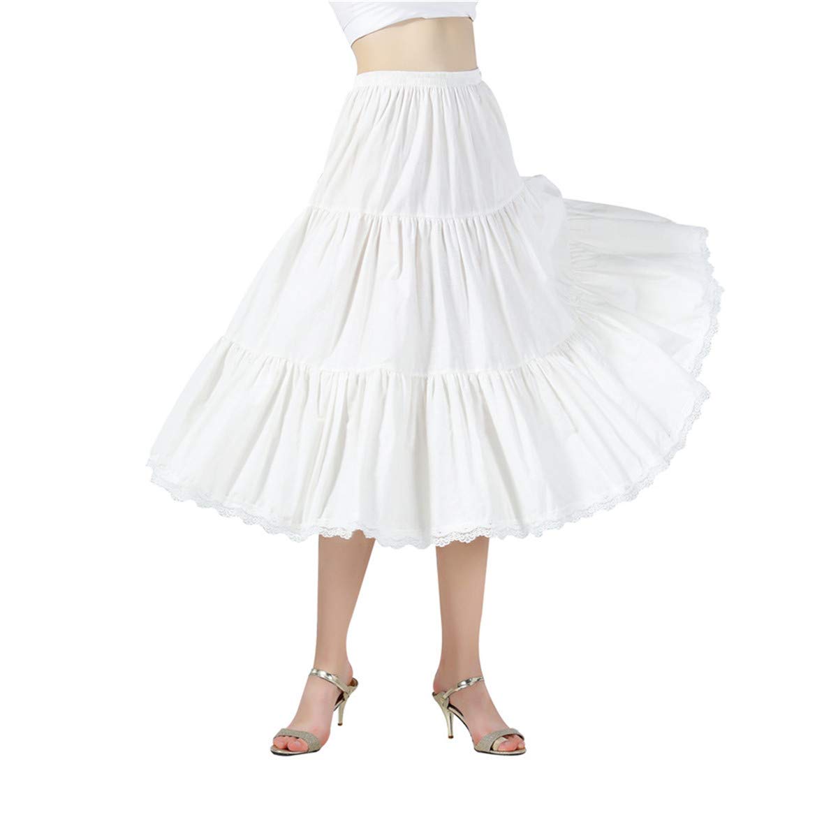 BEAUTELICATEWomen 100% Cotton Skirt 3 Tiered A-Line Retro Medieval Skirt