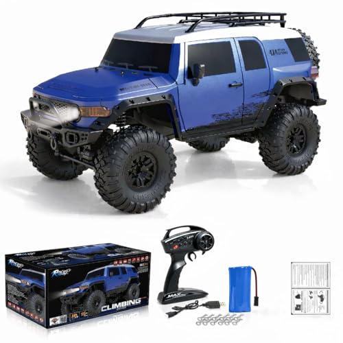 MY TOYS 1/10 Scale RC Crawler - 4WD Offroad Rock Crawler RTR 2.4GHz Hobby Grade Remote Control Truck with ABS Hard Shell LED Lights & Rechargeable 4x4 All-Terrain Vehicle (BLUE HB-ZP1007)