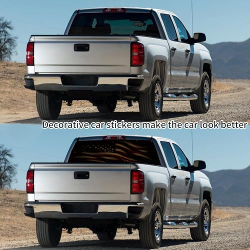 Image of Rear Window Decals for Trucks - 65x17.3 in Back Window American Flag Decals Fit Most Pickup Trucks SUV, Vinyl Back Window Decal Truck Rear Window Graphics for Personalized