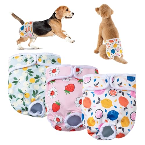 SUNNIFLY 3 Paquetes de Pañales Perro Hembra, Pañales para Mascotas Lavables y Reutilizables para Bragas de Celo, Incontinencia, Viajes Largos (Talla M)