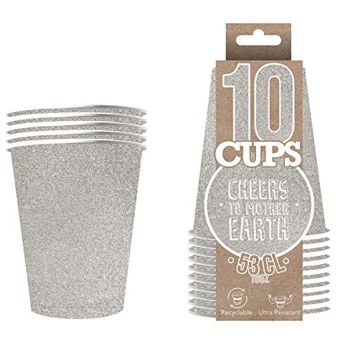 Pack de x10 Gobelets Scintillants Argent | Gobelets Américains Argentés 53cl avec Paillettes | Beer Pong Qualité Premium | Verres Recyclables Ultra Résistants en Carton | Créé par OriginalCup® Cover
