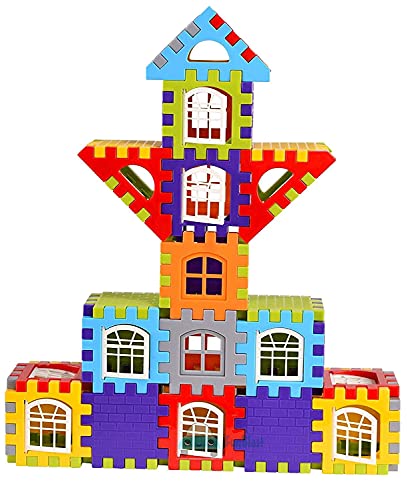 Image of MBK 60+ Piece Multi Colored Happy Home Building Blocks Set | Educational Block Game for Kids 2-5 Years | Attractive Windows and Smooth Edges | Boys, Girls, Childrens Toys