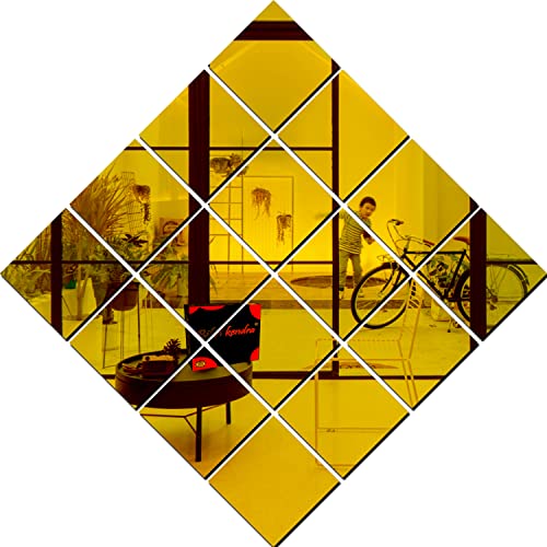 Image of Bikri Kendra - 20 Big Square (Golden) Mirror Stickers for wall, Acrylic Mirror wall Sticker wall Stickers for Hall Room, Bed Room, Kitchen. (Non Glass)