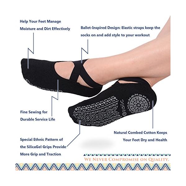Ozaiic Yoga Socks for Women Non-Slip Grips & Straps, Ideal for Pilates, Pure Barre, Ballet, Dance, Barefoot Workout