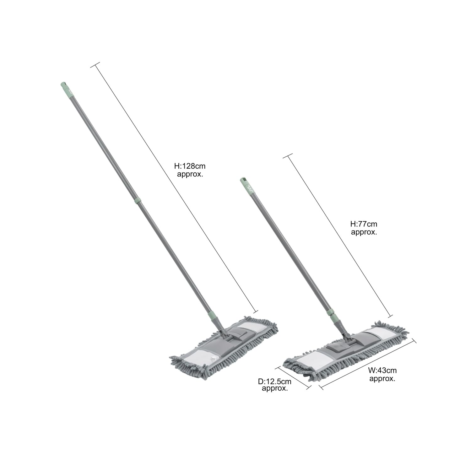 JVL Mopa Extensible de Chenilla con 2 Cabezales de Repuesto, Limpiador de Suelos Plano con Mango Largo, Sistema de Recarga de Microfibra Lavable a máquina, Color Gris