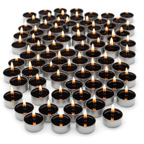 Image of Unscented Tea Light Candles | Soy Wax Blend Long-Lasting with Cotton Wick | Perfect for Home Decor, Parties, Weddings, and More | Set of 100 (Black)