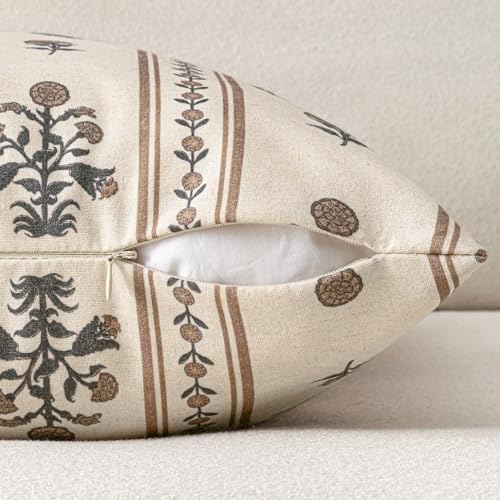 SWANCOCO Striped Floral Throw Pillow Covers 18x18 Inch Set of 2 Brown - image 7