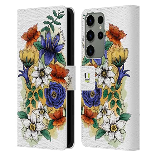 Étui cuir Samsung S23 Ultra à motif floral aquamarine avec support