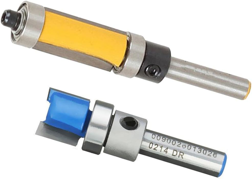 Template Router Flush Trim Cutter + Top Bottom Bearing Router Bit 1/4" Shank|Home & Garden | Tools | Power Tools | Router Bits| 1 Piece of Blue Template Router1 Piece of Yellow Flush Trim Router Bit