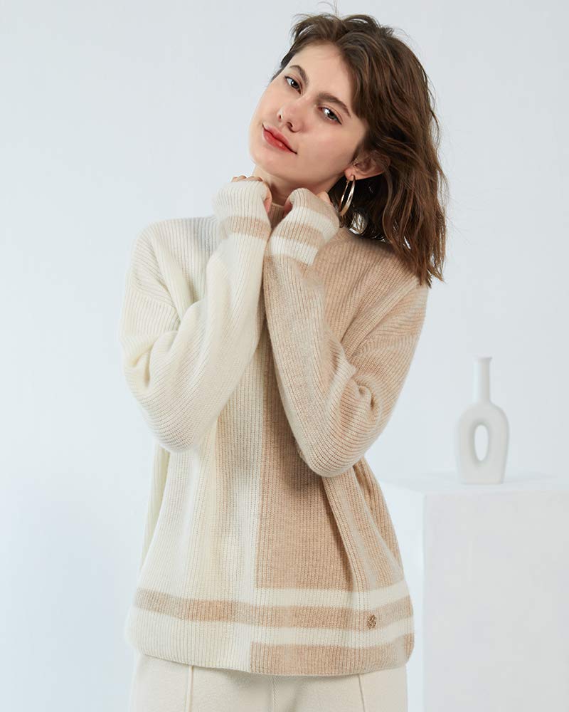 ZHILI - Maglione da donna in puro cashmere, collo alto, con maniche a pipistrello