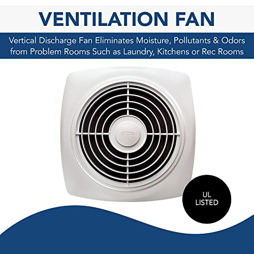Broan-Nutone 505 Exhaust Fan, White Vertical Discharge Ceiling Ventilation Fan, 8.5 Sones, 200 Cfm, 8" #TOP26