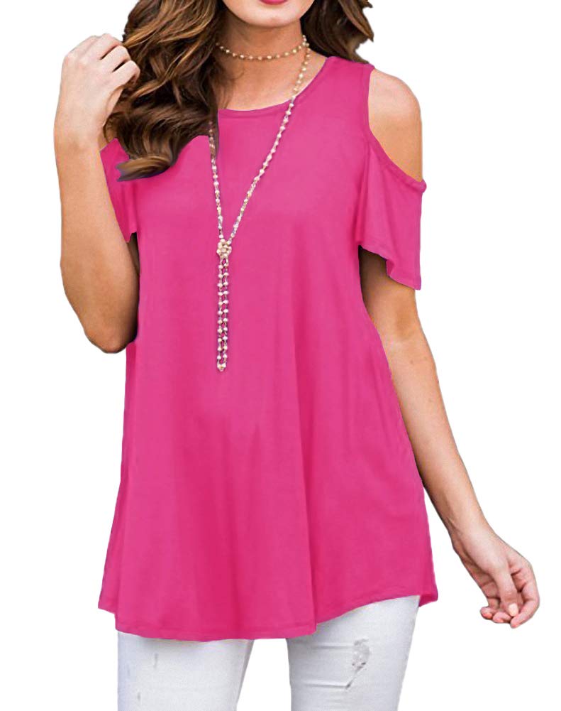 Afibi Womens Cold Shoulder 3/4 Sleeve Swing Tunic Tops for Leggings