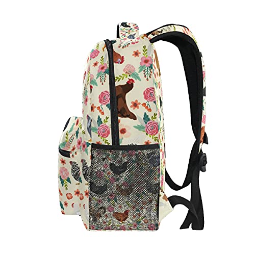 CHIFIGNO Chickens and Floral Lightweight Printed Bookbags School Backpacks for Teens and Girls4