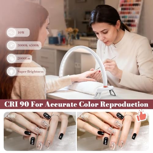 Image of ELEPHANTBOAT USB Arch LED Desk Lamp, Work Light for Nail Art, Flicker-Free 3-Color Dimmable Desk Lamp with Controller, Folding Feet Design, Half Moon Light for Nail, 16.7x8.8''