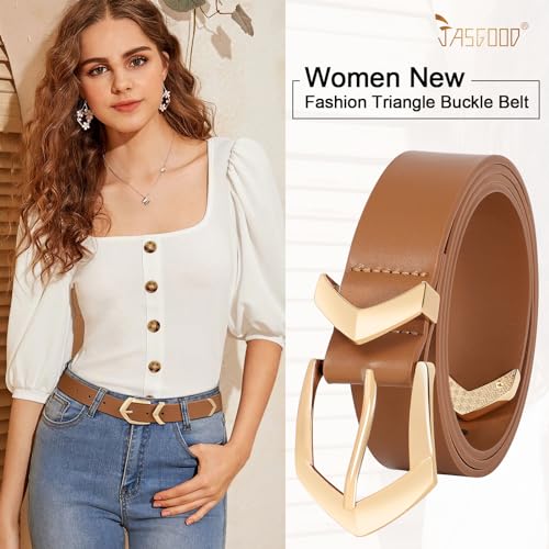 JASGOOD Women Plus Size Leather Belt Trendy Ladies Belt for Jeans Pants Dress with Gold Buckle2