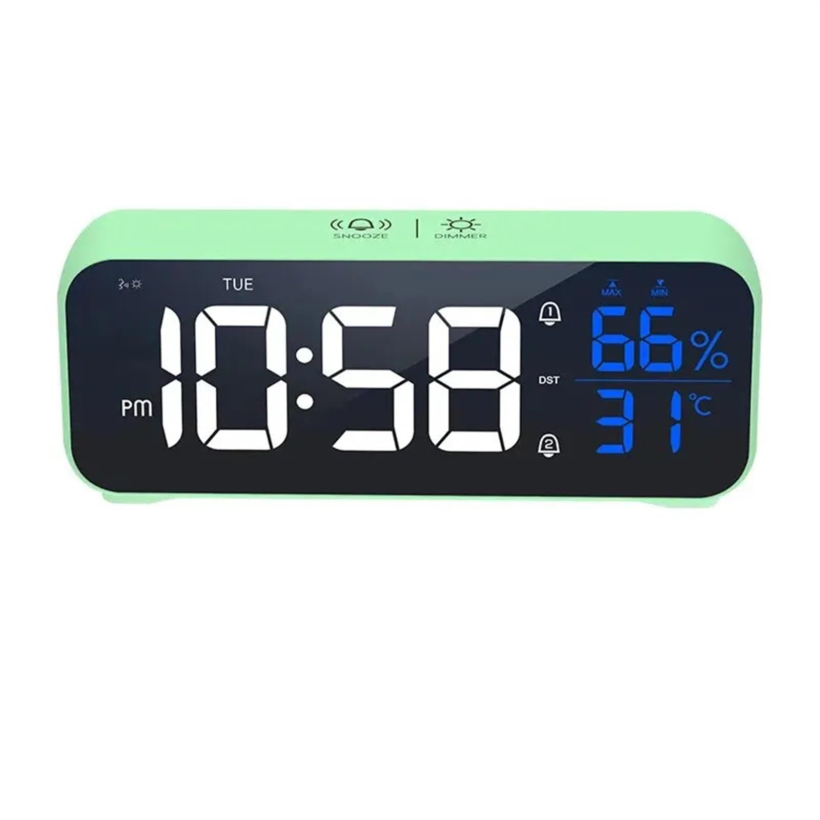 LUYSGBXR Alarm Clock Music Digital Alarm Clock Voice Control Temperature Humidity Display Desktop Clocks Home Table Decoration Built-in 1200mAh(Grenn-1pcs)