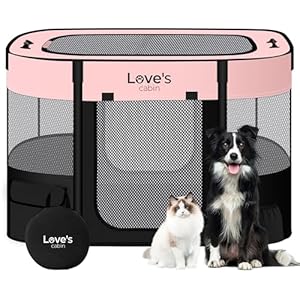 Love’s cabin Pet Puppy Dog Playpen, Small Dog Tent Crates Cage Indoor/Outdoor, Portable Exercise Playpen for Cat, Foldable Pop Up Dog Kennel Playpen with Carring Case (S, Pink)