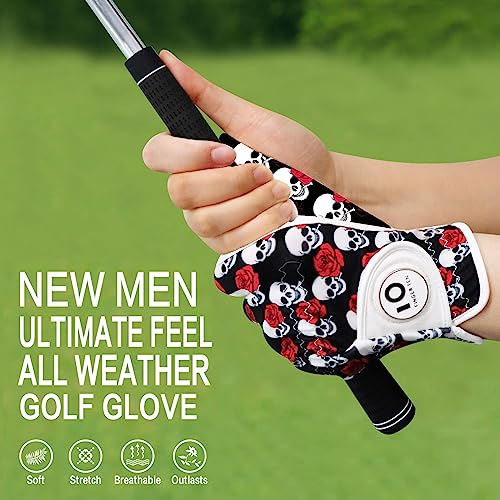 FINGER TEN Golf Gloves Men Left Hand Right Leather With Ball Marker Printed Grip 2 Pack - Image 3