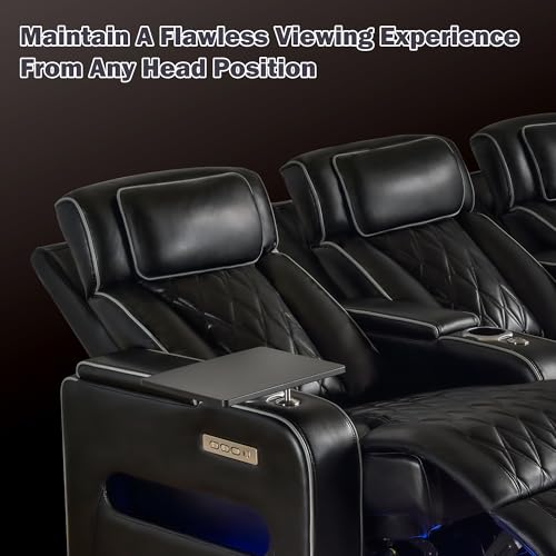 Image of GUEAPY Power Reclining Sofa Home Theater Seating with Adjustable Headrest, Breathable Leather Electric Recliner with LED Lighting, Cup Holders, USB Charging & Tray Table