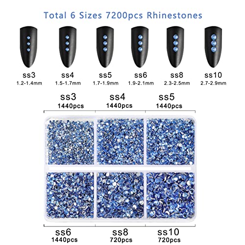 Image of Beadsland Flatback Rhinestones, Light Sapphire, 7200pcs Mixed 6 Sizes